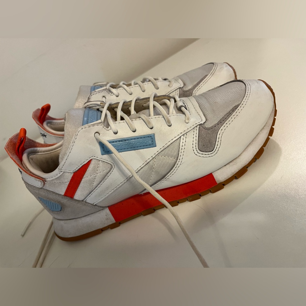 Reebok White and Orange Sneakers with Blue Accents